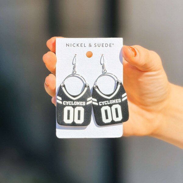 Cyclones Black Football Jersey Silver Earrings